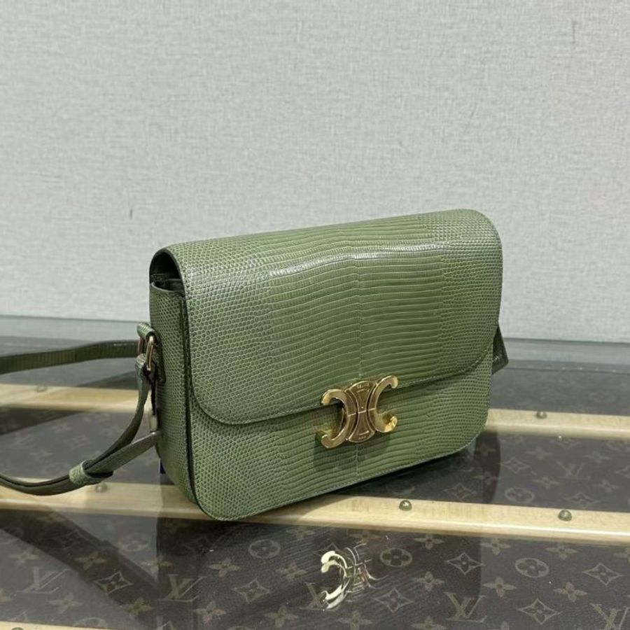 ✨CELINE 綠色稀有皮BOX中號經典豆腐包22*16*5 98新配件塵袋-5