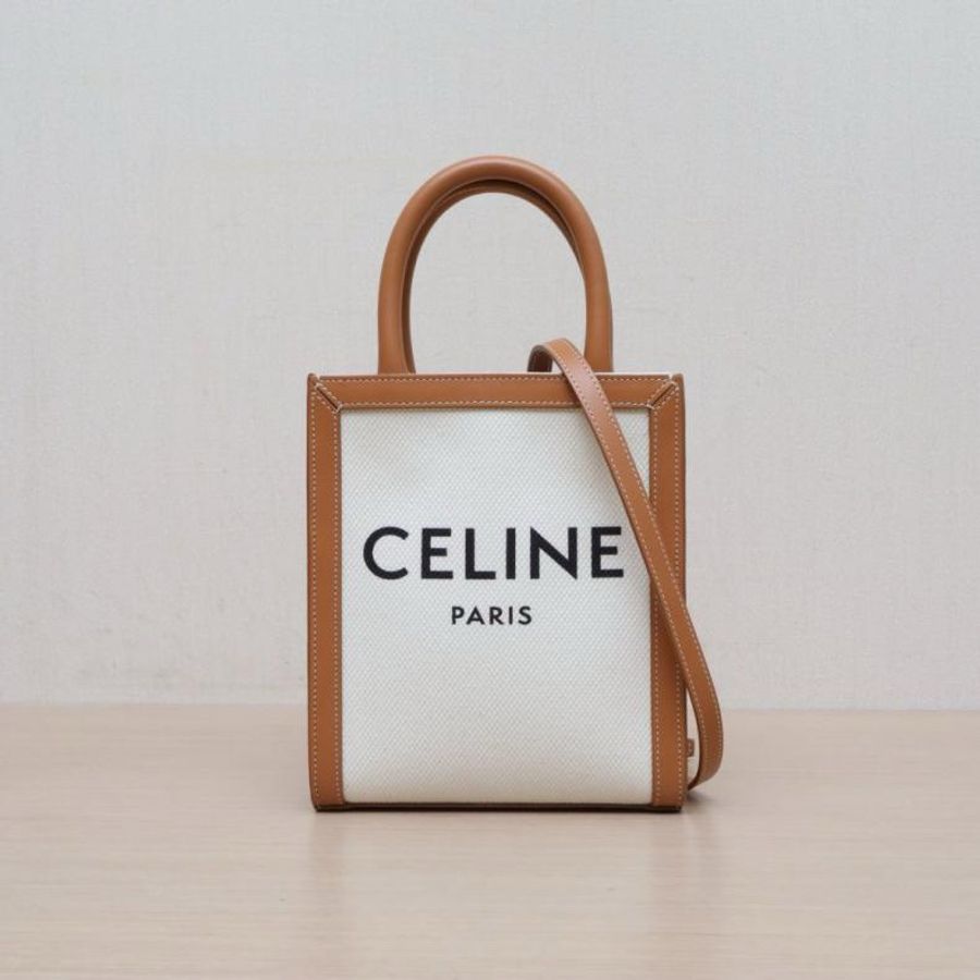 CELINE(思琳) CABAS 標誌印花豎款手袋 迷你 金棕色 /帆布-0