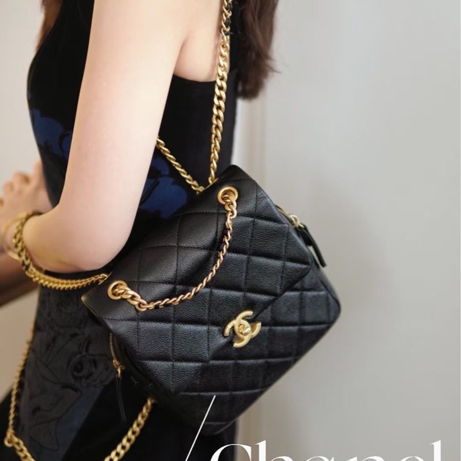 香奈兒 CHANEL ado雙肩包 後背包 黑金荔枝牛皮-4