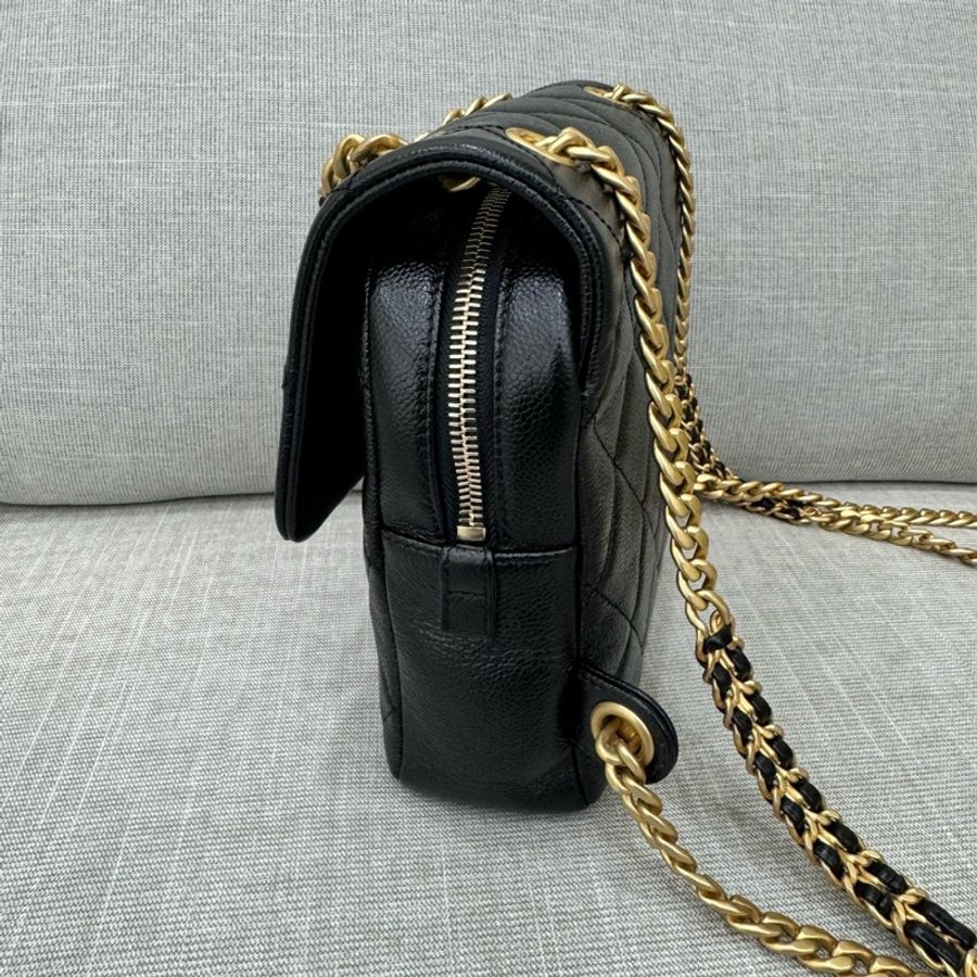 香奈兒 CHANEL ado雙肩包 後背包 黑金荔枝牛皮-9