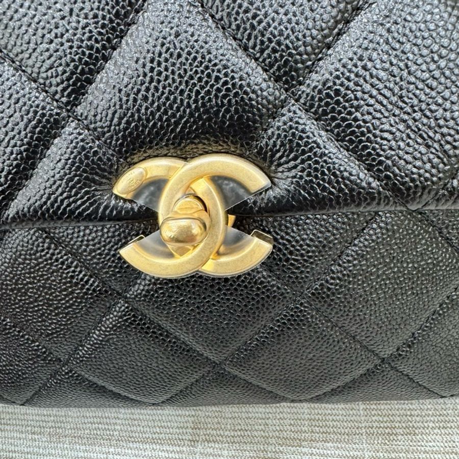 香奈兒 CHANEL ado雙肩包 後背包 黑金荔枝牛皮-11