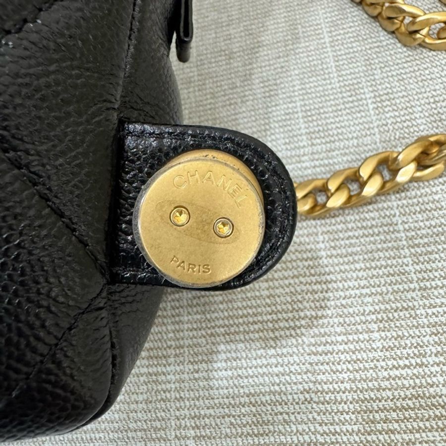 香奈兒 CHANEL ado雙肩包 後背包 黑金荔枝牛皮-20