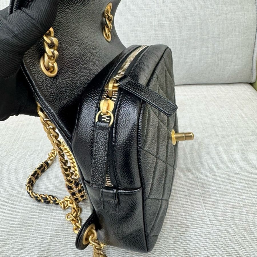 香奈兒 CHANEL ado雙肩包 後背包 黑金荔枝牛皮-28