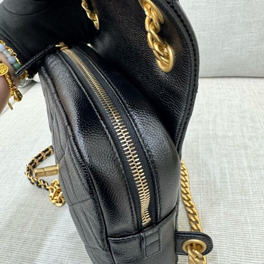 香奈兒 CHANEL ado雙肩包 後背包 黑金荔枝牛皮-29