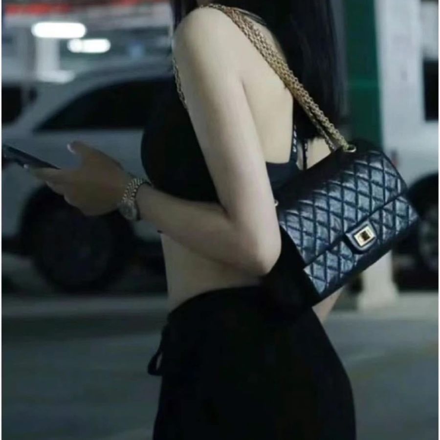 香奈兒 Chanel 2.55黑金mini 油臘牛皮 單肩背包 斜背包-1