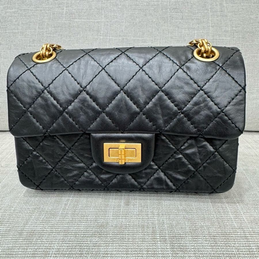 香奈兒 Chanel 2.55黑金mini 油臘牛皮 單肩背包 斜背包-5