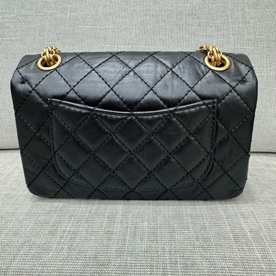香奈兒 Chanel 2.55黑金mini 油臘牛皮 單肩背包 斜背包-6