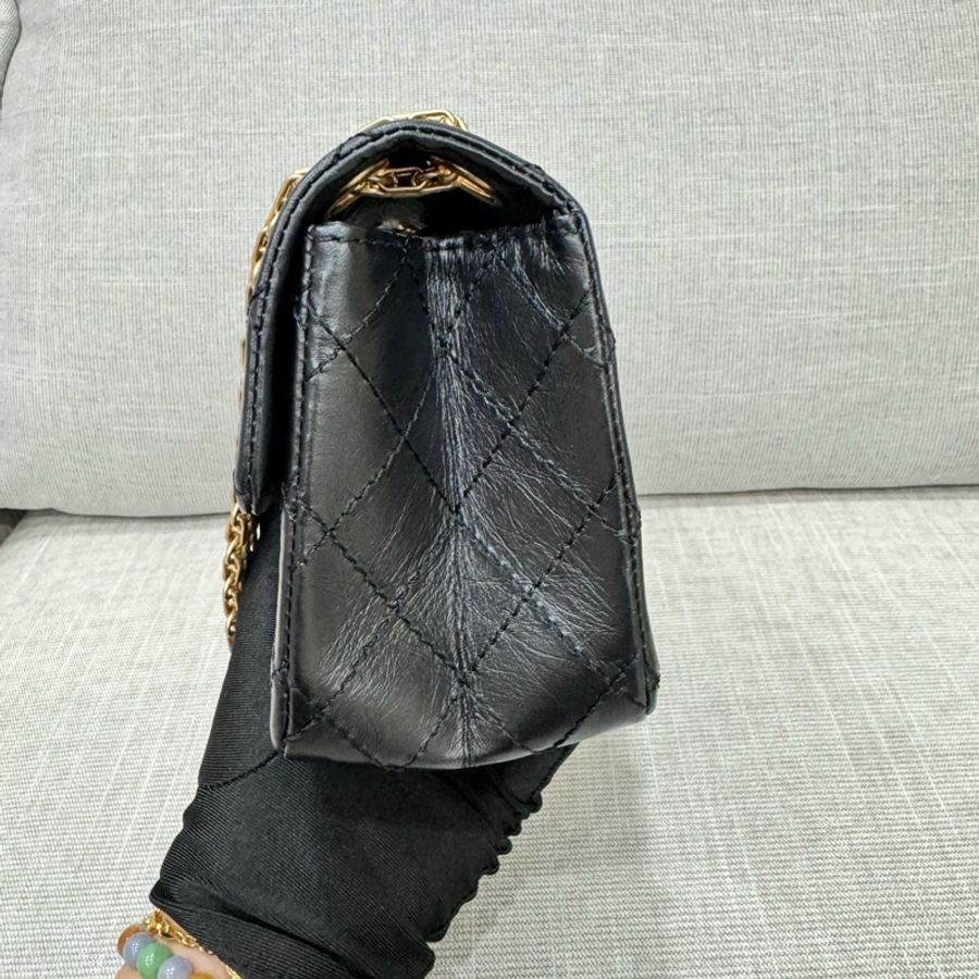 香奈兒 Chanel 2.55黑金mini 油臘牛皮 單肩背包 斜背包-9