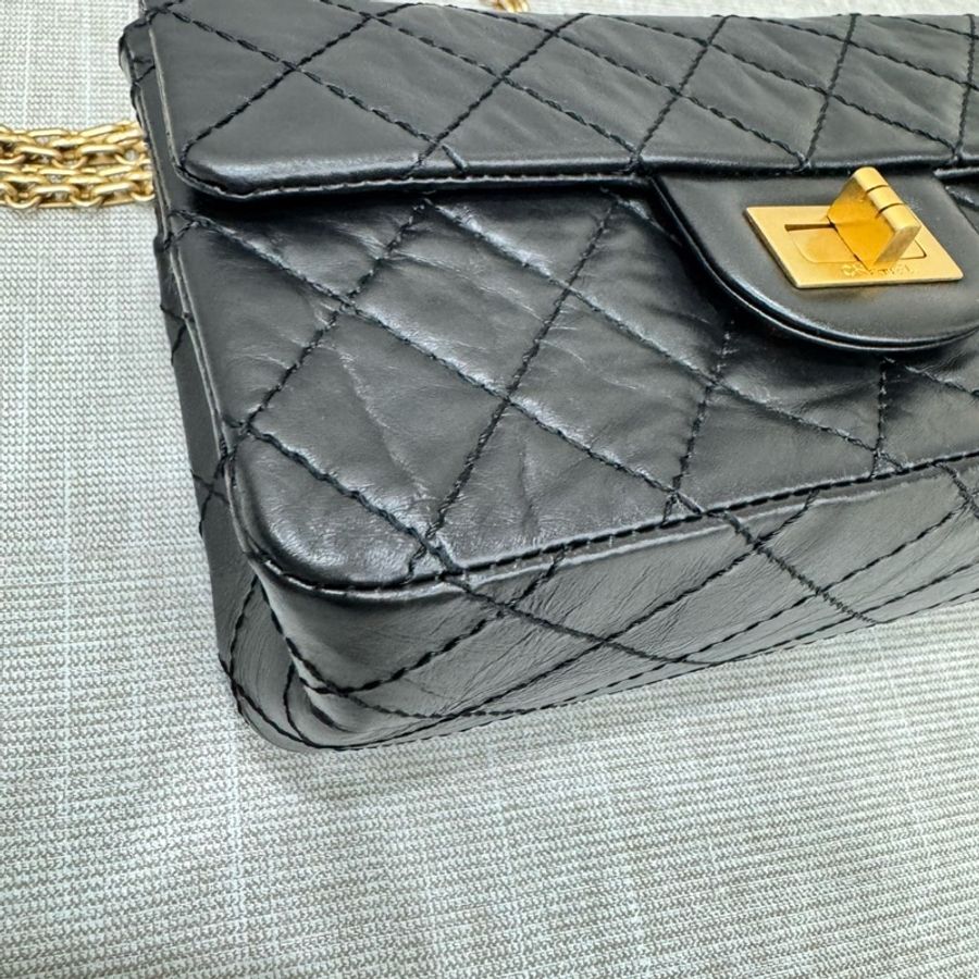 香奈兒 Chanel 2.55黑金mini 油臘牛皮 單肩背包 斜背包-12