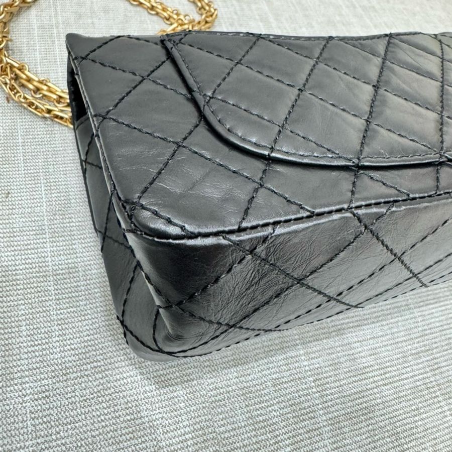 香奈兒 Chanel 2.55黑金mini 油臘牛皮 單肩背包 斜背包-14