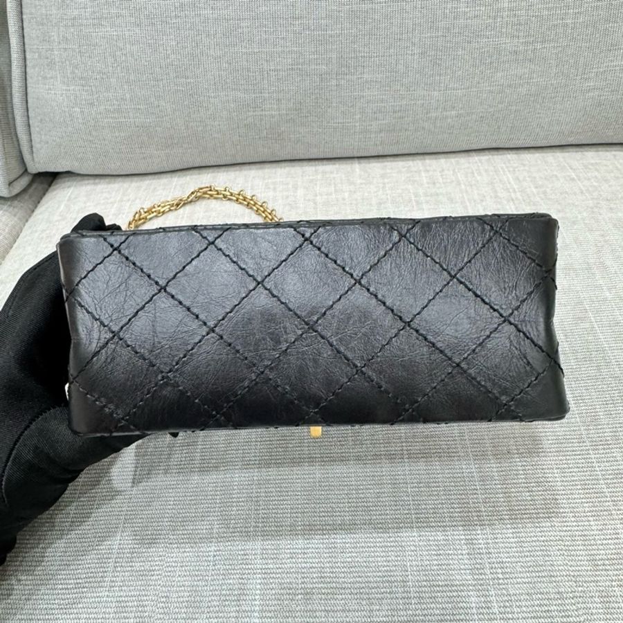 香奈兒 Chanel 2.55黑金mini 油臘牛皮 單肩背包 斜背包-15