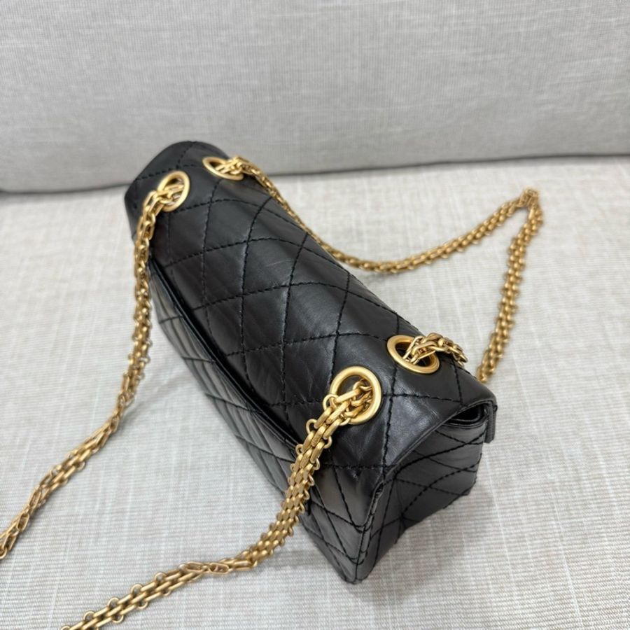 香奈兒 Chanel 2.55黑金mini 油臘牛皮 單肩背包 斜背包-16