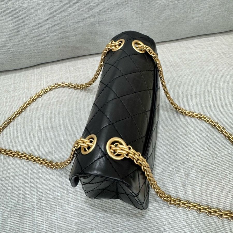 香奈兒 Chanel 2.55黑金mini 油臘牛皮 單肩背包 斜背包-17