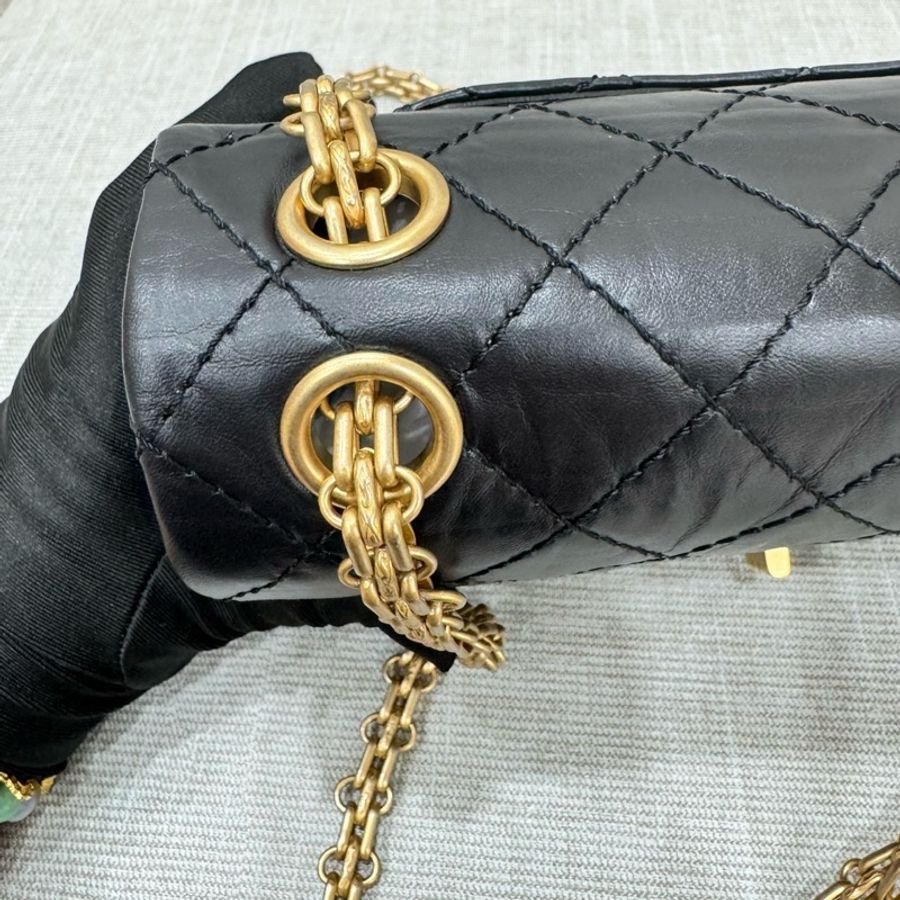 香奈兒 Chanel 2.55黑金mini 油臘牛皮 單肩背包 斜背包-20
