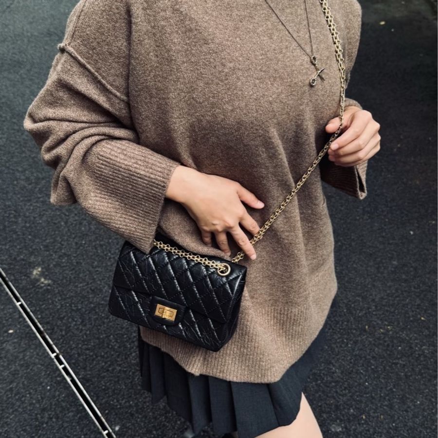 香奈兒 Chanel 2.55黑金mini 油臘牛皮 單肩背包 斜背包-31