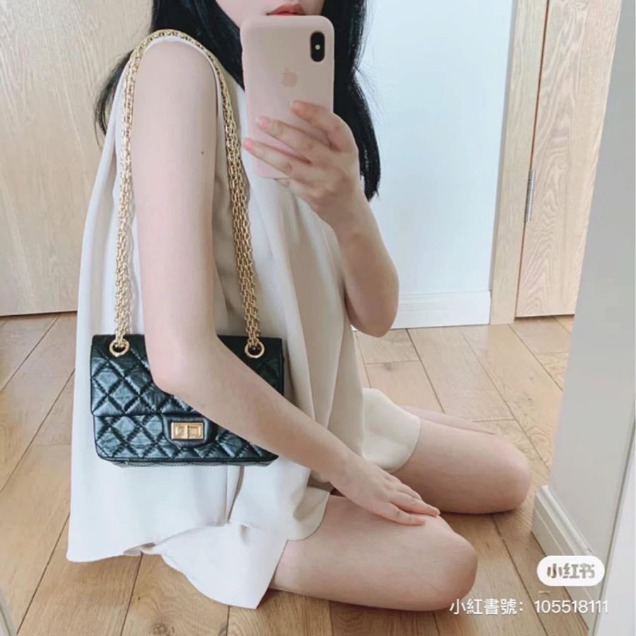 香奈兒 Chanel 2.55黑金mini 油臘牛皮 單肩背包 斜背包-38