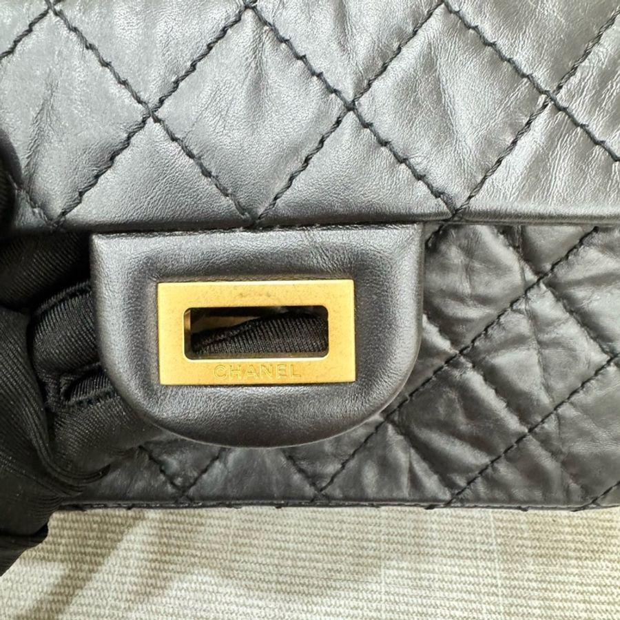 香奈兒 Chanel 2.55黑金mini 油臘牛皮 單肩背包 斜背包-39