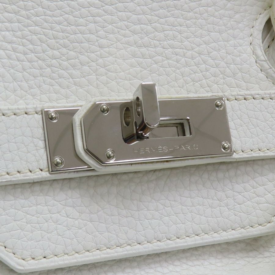 白色 皮革 JPG Shoulder Birkin 42 柏金包 手提包 口J刻 銀扣-14