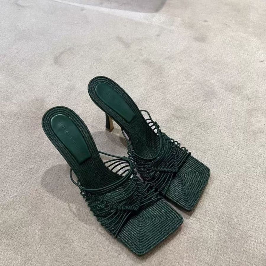 Bottega Veneta stretch編織墨綠色方頭涼鞋拖鞋 38號 跟高7cm 全新 配件塵袋盒子-0