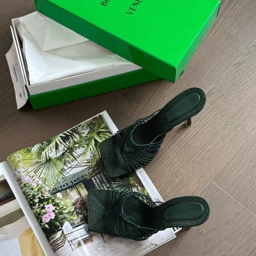 Bottega Veneta stretch編織墨綠色方頭涼鞋拖鞋 38號 跟高7cm 全新 配件塵袋盒子-1
