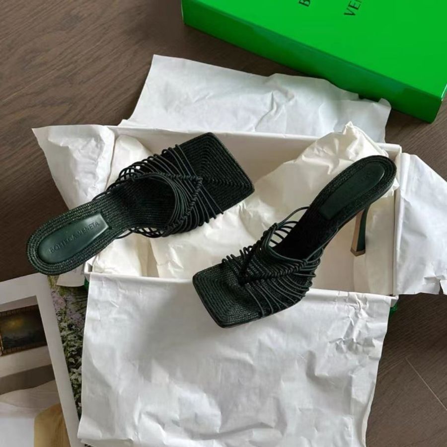 Bottega Veneta stretch編織墨綠色方頭涼鞋拖鞋 38號 跟高7cm 全新 配件塵袋盒子-2