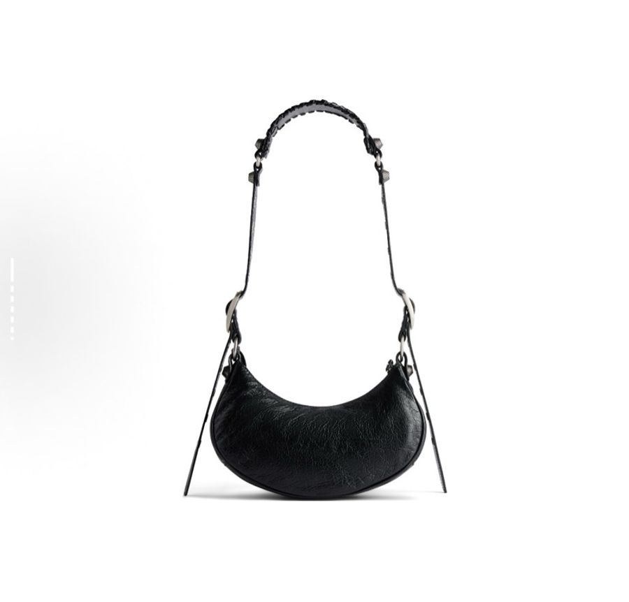Balenciaga巴黎世家 Le Cagole 可調節肩帶DIY metal藝術印花細紋 手提單肩包 女款 黑色-3