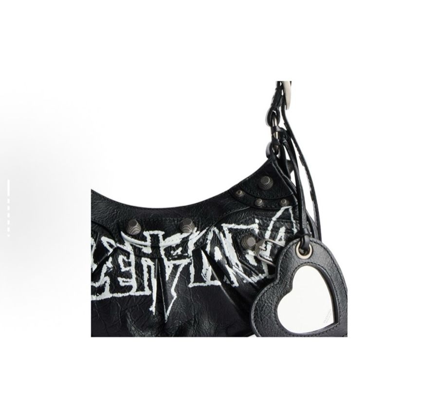 Balenciaga巴黎世家 Le Cagole 可調節肩帶DIY metal藝術印花細紋 手提單肩包 女款 黑色-4