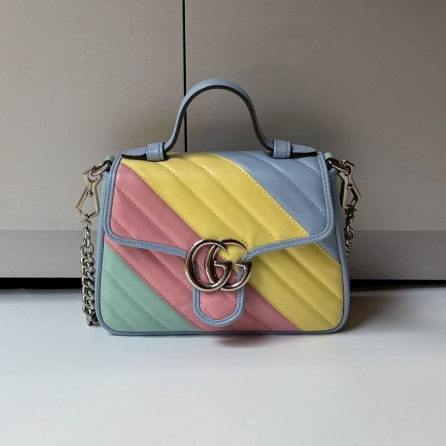 Gucci 粉藍黃限量三色GG marmont 兩用口蓋包-0