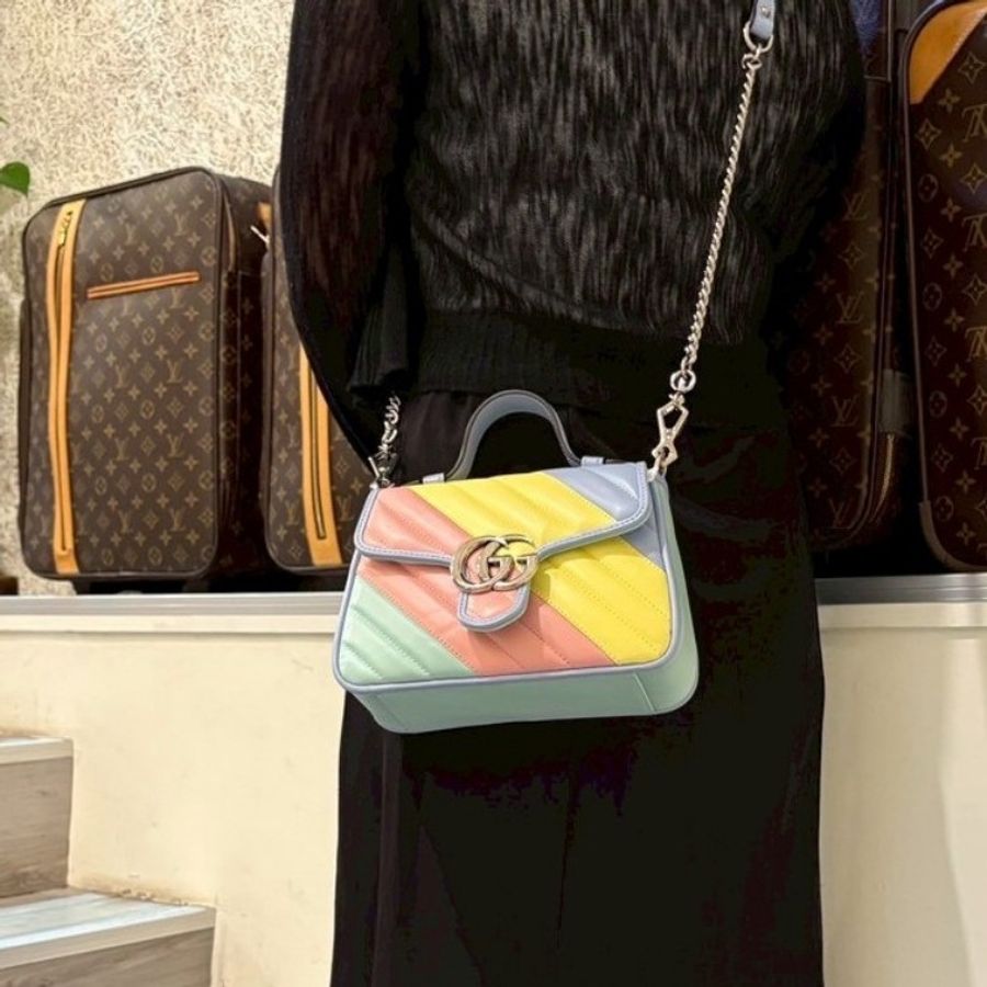 Gucci 粉藍黃限量三色GG marmont 兩用口蓋包-3