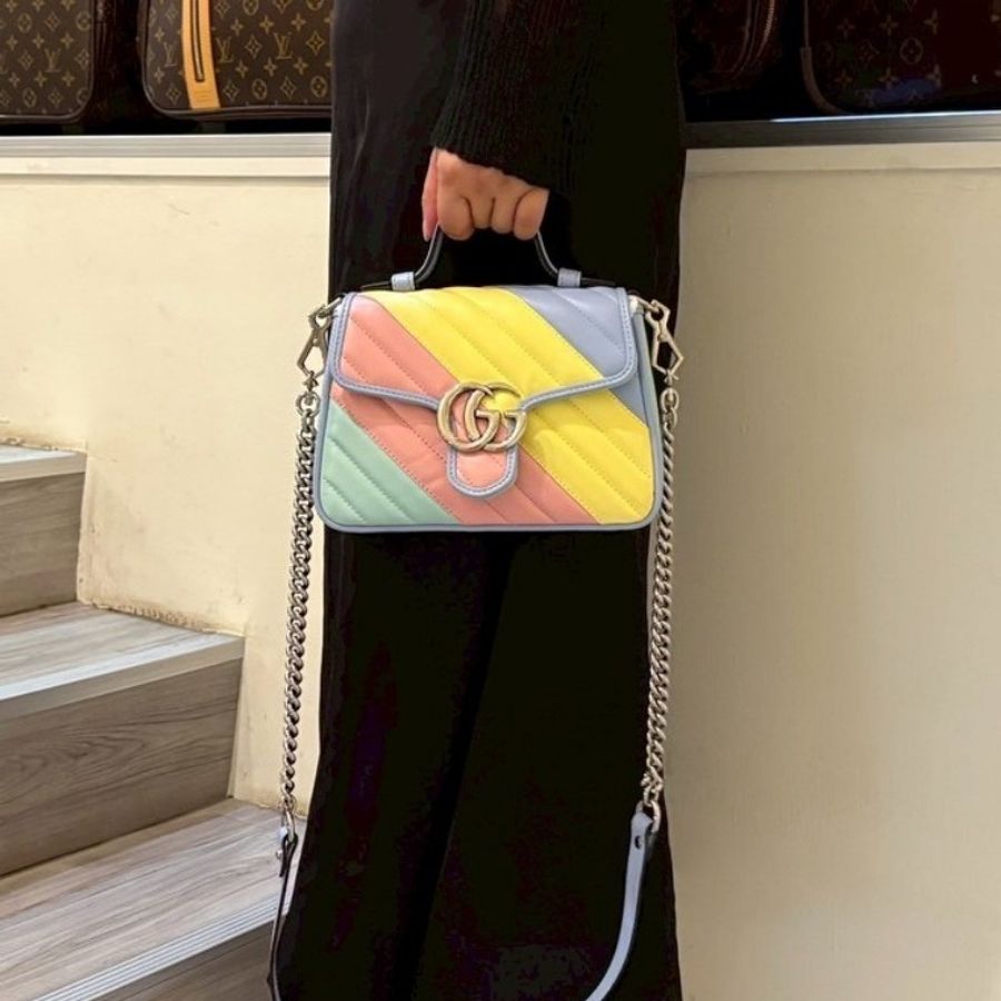 Gucci 粉藍黃限量三色GG marmont 兩用口蓋包-4