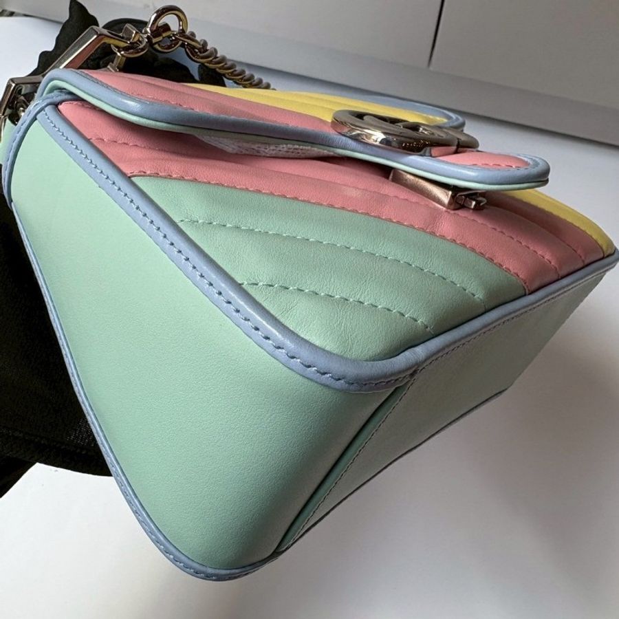Gucci 粉藍黃限量三色GG marmont 兩用口蓋包-5