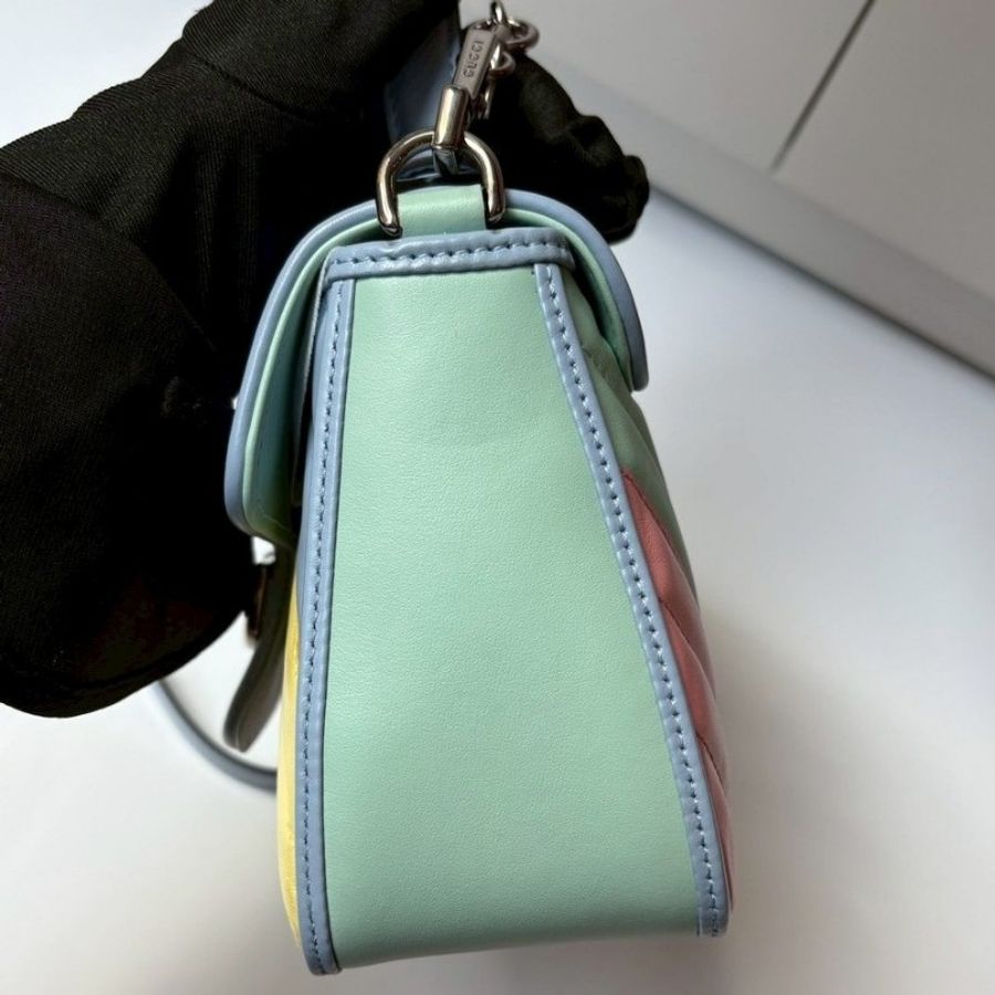 Gucci 粉藍黃限量三色GG marmont 兩用口蓋包-10