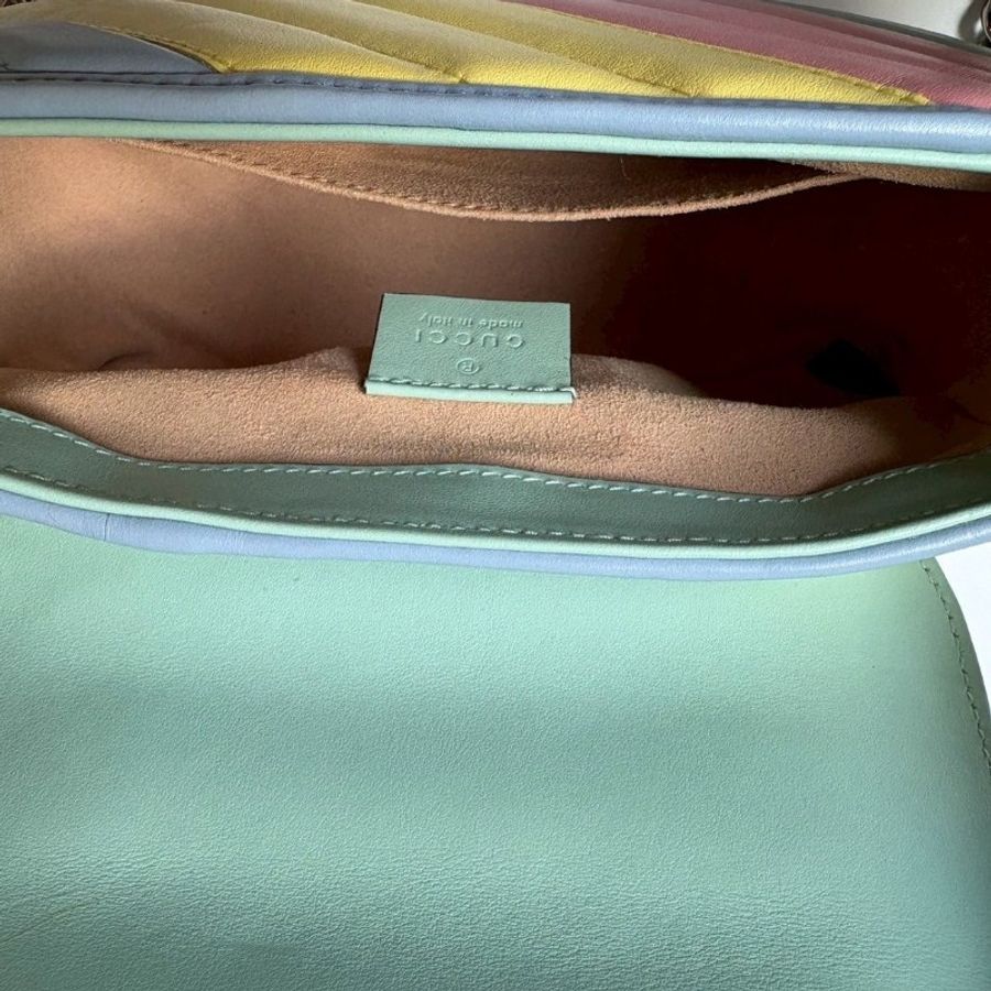 Gucci 粉藍黃限量三色GG marmont 兩用口蓋包-15