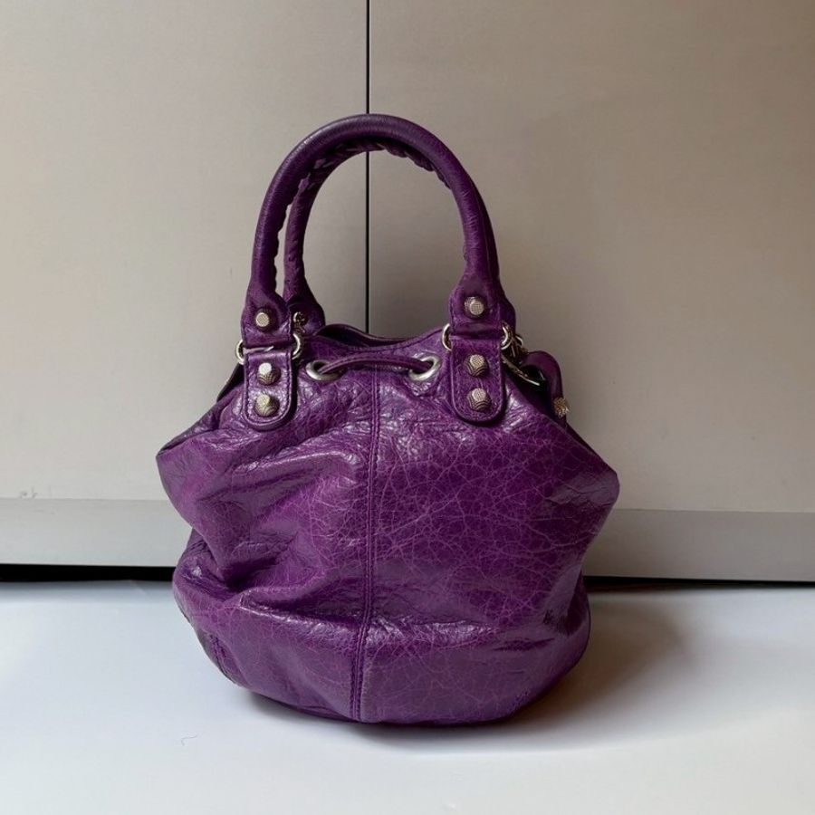 Balenciaga 銀釦紫皮胖胖包 ponpon-2