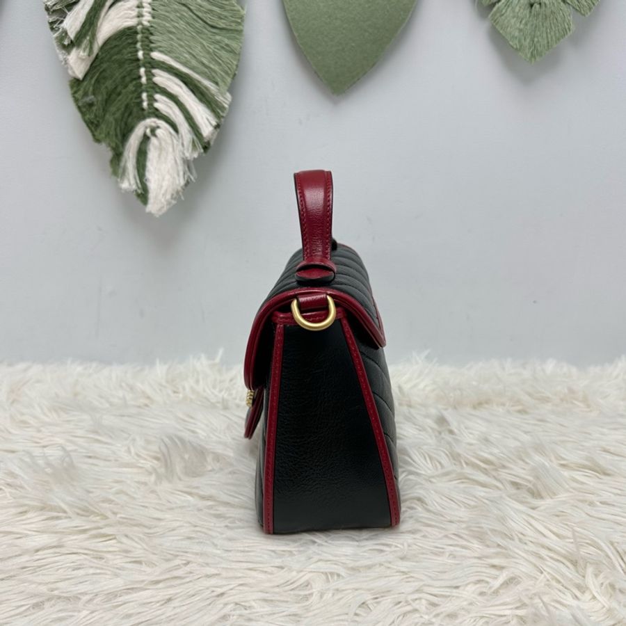 閑置品💫GUCCI 2Way 黑紅金扣雙G Marmont 20cm手提單肩斜肩包-2