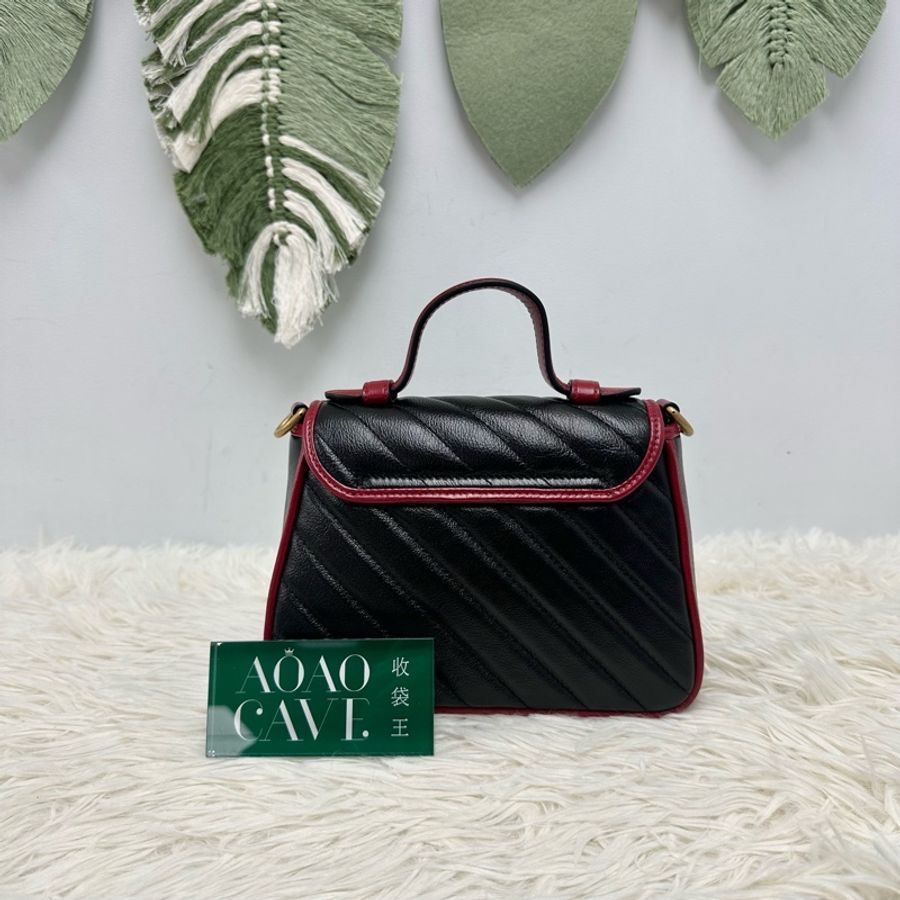 閑置品💫GUCCI 2Way 黑紅金扣雙G Marmont 20cm手提單肩斜肩包-4