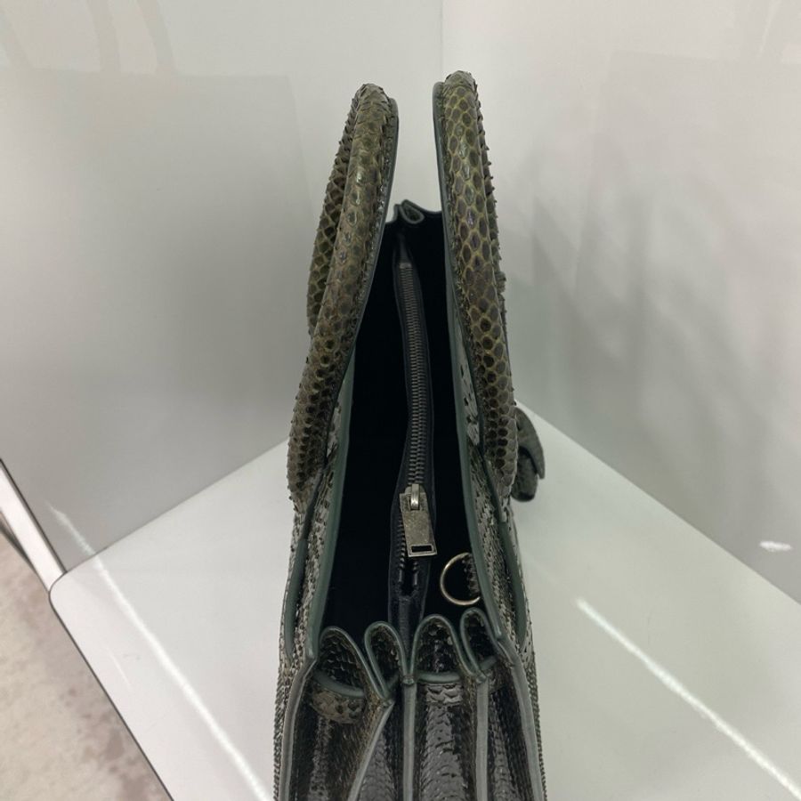 YSL 墨綠色 mini風琴包 蛇皮 手提單肩斜挎 尺寸:26*20 配件:塵袋-5
