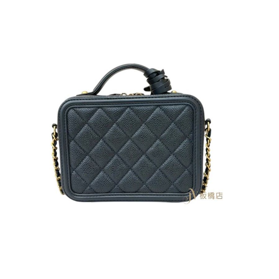 Chanel vanity case黑金粒紋牛皮大C logo化妝箱小號鏈包17cm-4