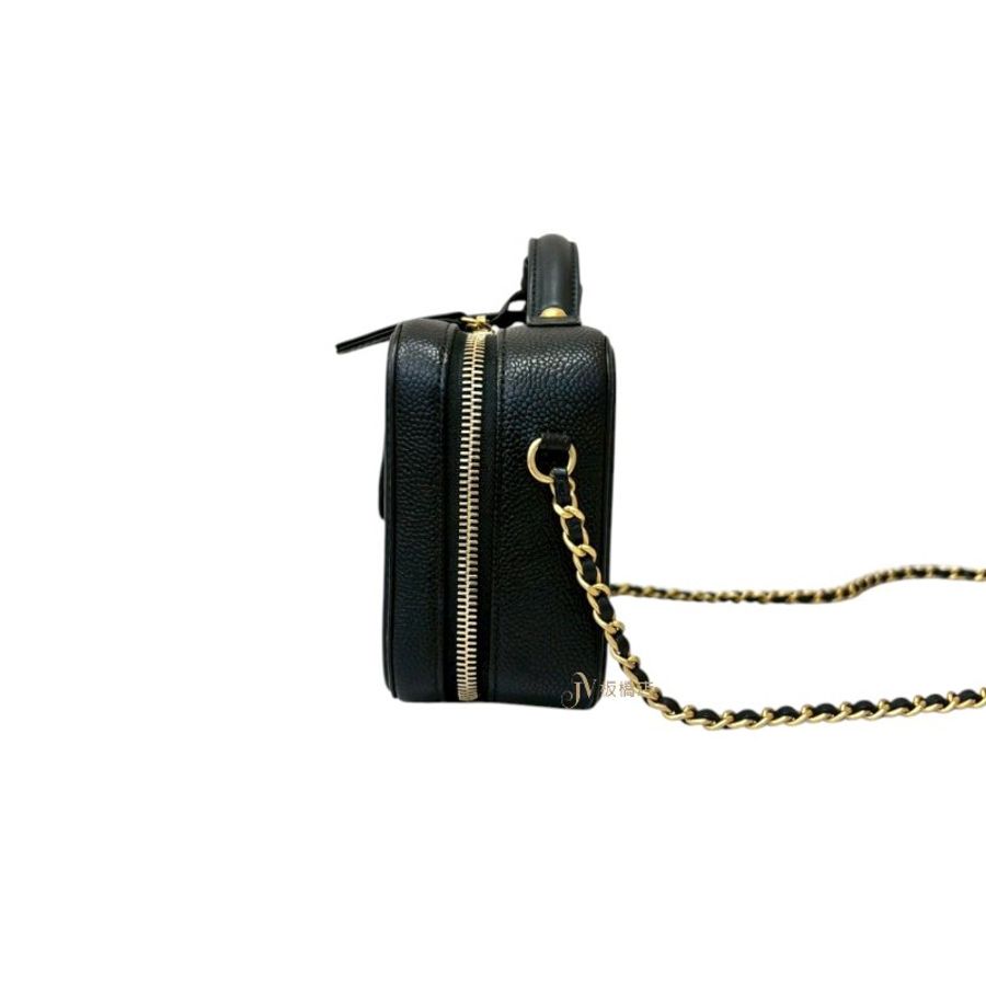 Chanel vanity case黑金粒紋牛皮大C logo化妝箱小號鏈包17cm-5