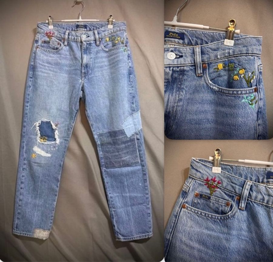 Polo Ralph Lauren Patchwork Relaxed Tapered Jean 加工破壞補丁刺繡男友風牛仔褲 錐形丹寧褲 w26-7