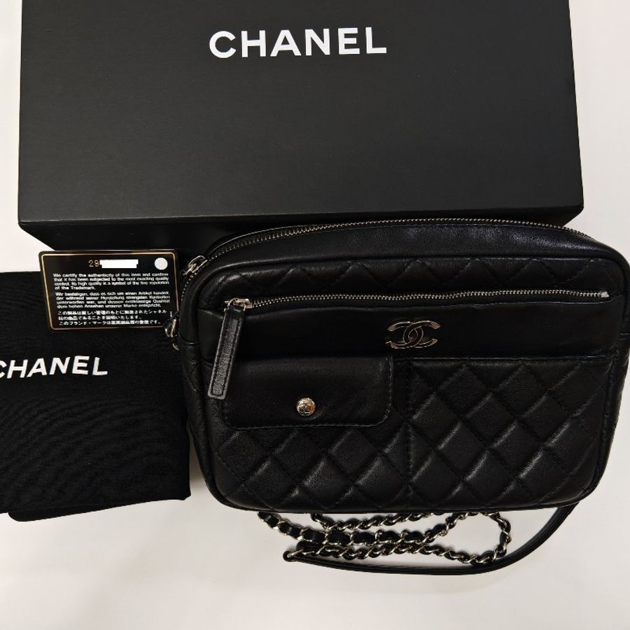Chanel 香奈兒 皮革相機包 29開 斜背 肩背鏈條 手袋 camera bag 黑銀-3