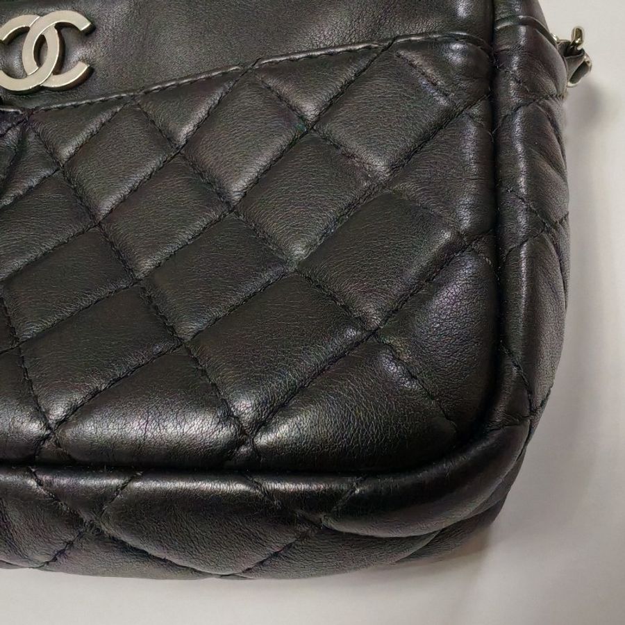 Chanel 香奈兒 皮革相機包 29開 斜背 肩背鏈條 手袋 camera bag 黑銀-15