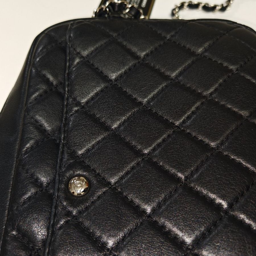 Chanel 香奈兒 皮革相機包 29開 斜背 肩背鏈條 手袋 camera bag 黑銀-16
