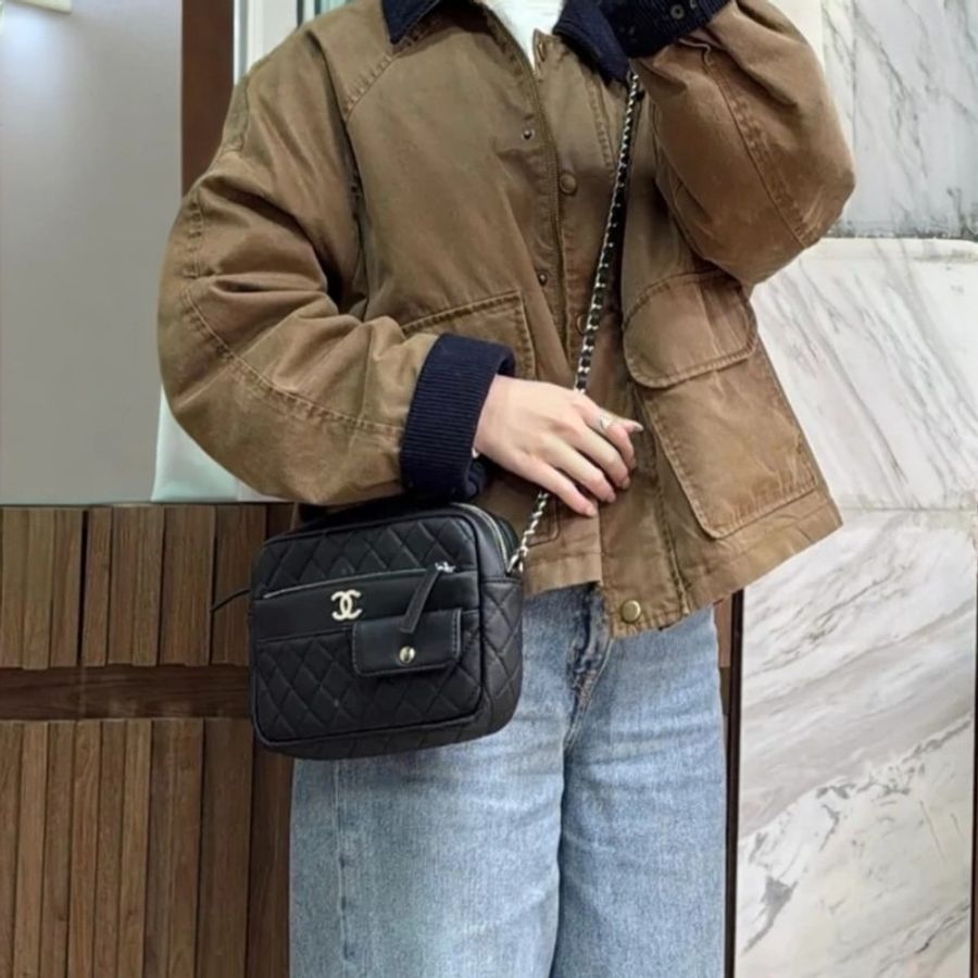 Chanel 香奈兒 皮革相機包 29開 斜背 肩背鏈條 手袋 camera bag 黑銀-6