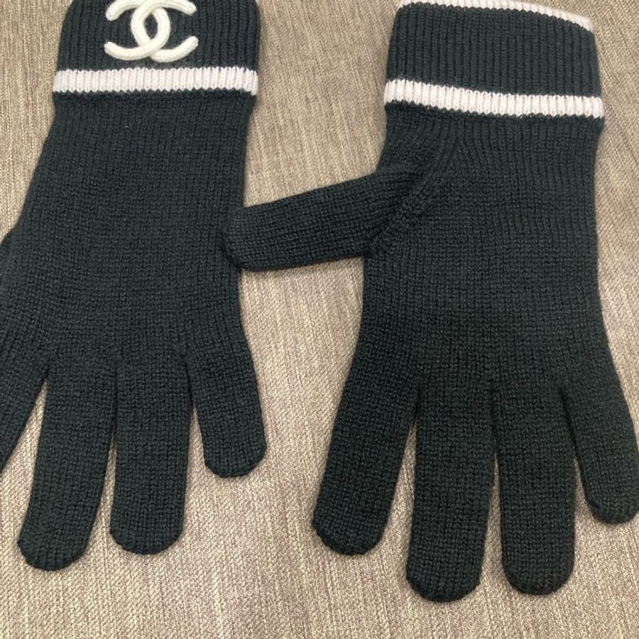 香奈兒chanel 黑色白logo 百搭手套🧤-0