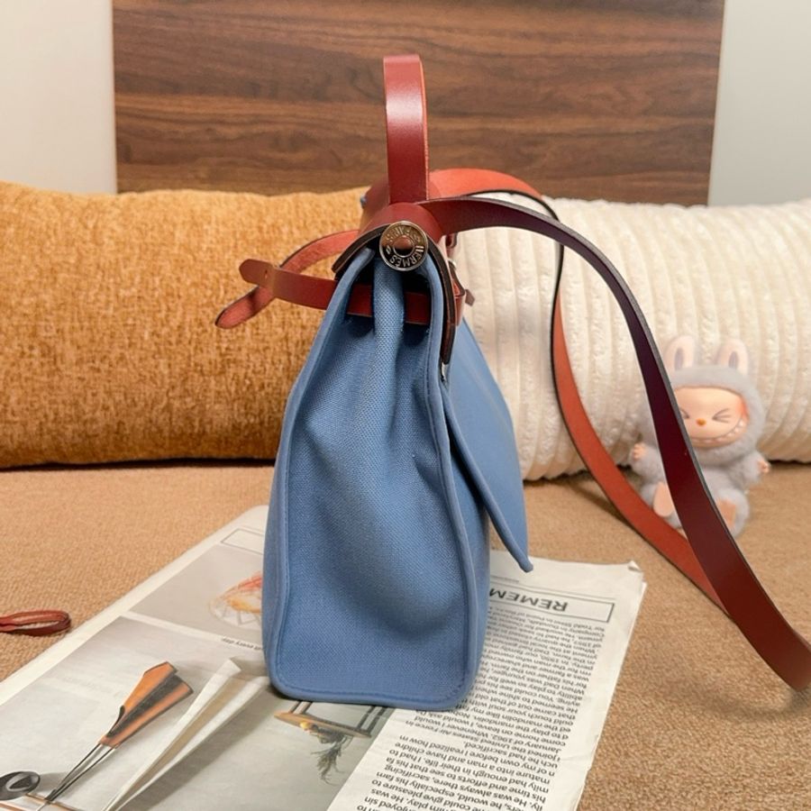 【近新閒置品】Hermes愛馬仕 X刻瑪瑙藍拼馬鞍紅牛皮herbag31 手提斜背包-3