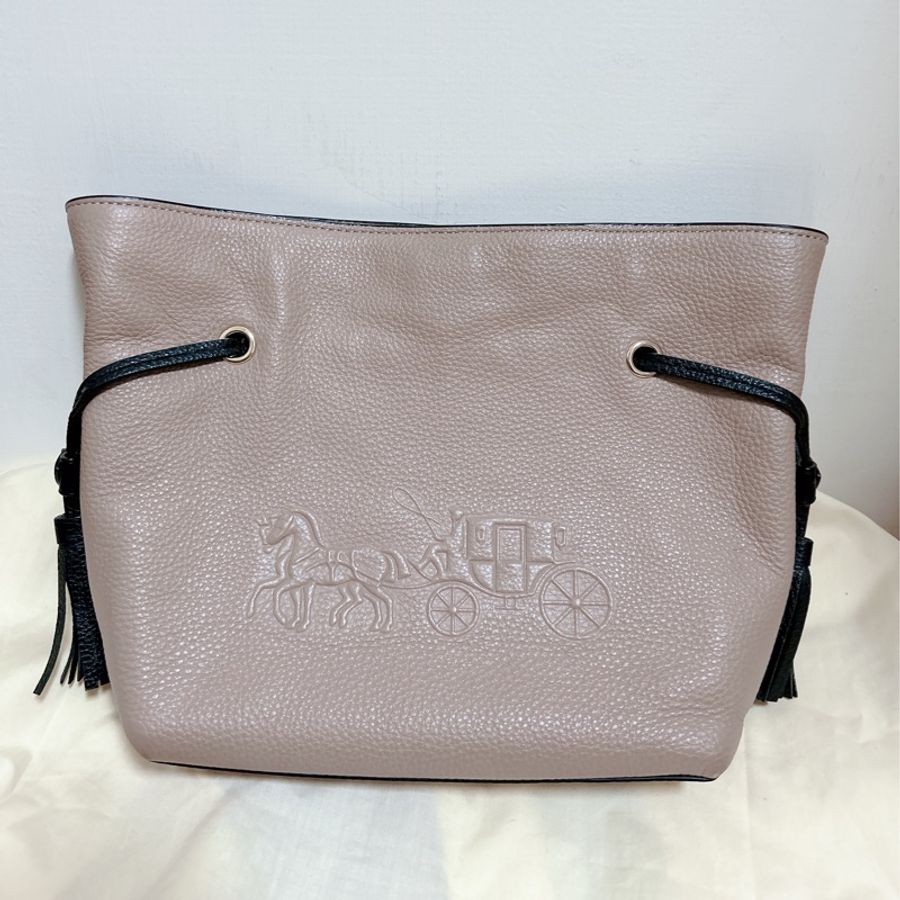 coach 豆沙色手提斜背兩用包-6