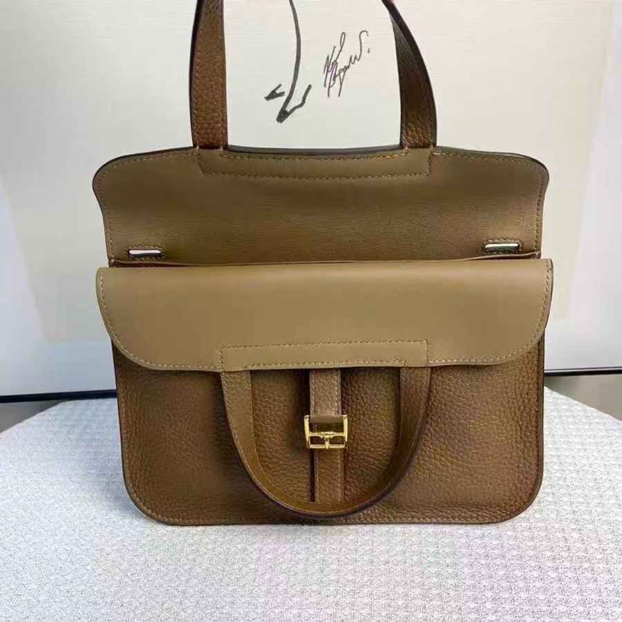 ✨HERMES 栗子色金扣Halzan25手提肩背斜背包 25*17*8 99新配件塵袋-2