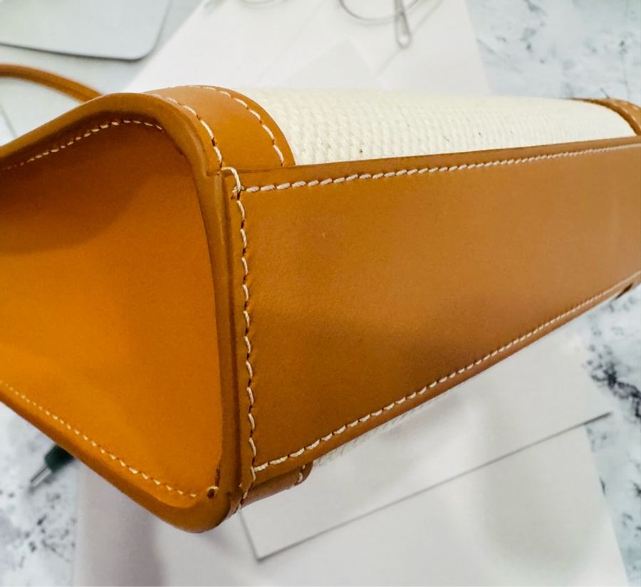 全新CELINECABAS琴譜包 白色帆布棕色皮革MINI-4