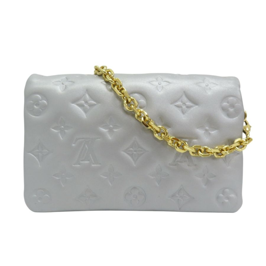 銀色 原花壓紋羊皮 Pochette Coussin 肩背包【LOUIS VUITTON LV 路易威登】 M82017-1